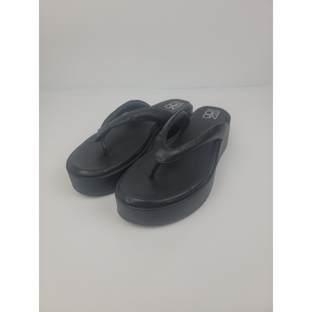 No Boundaries Womens Black Platform Thong Sandals Chunky Wedge WMNB22FM007 Size8